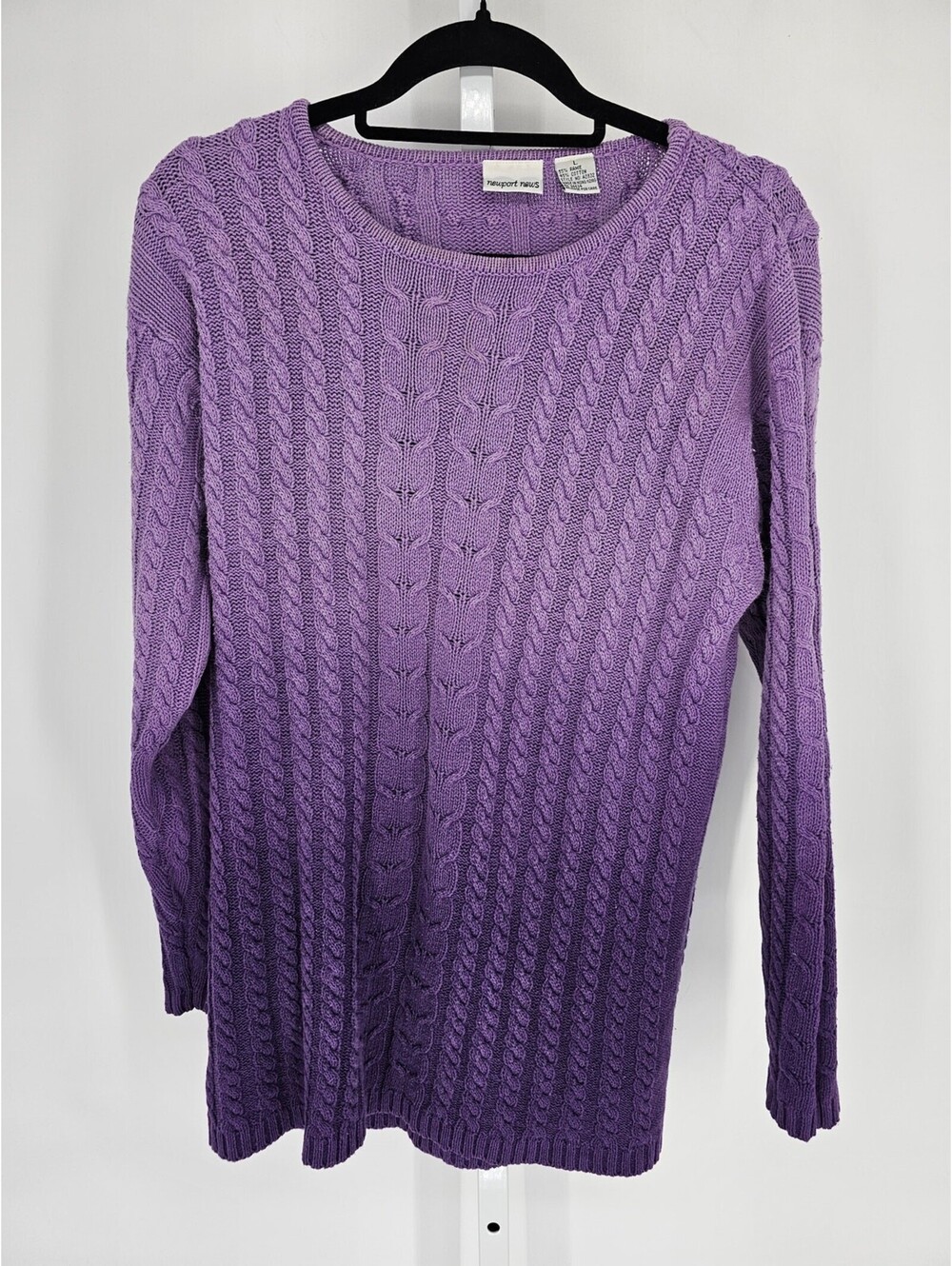 Newport News Womens Sz L Cable Knit Sweater Purple Ombre Cotton Blend